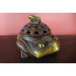 An oriental bronze frog censor and cover