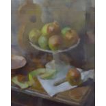 * Wilson, Post-Impressionist still life of apples, mixed media on board, 55 x 44cms, framed