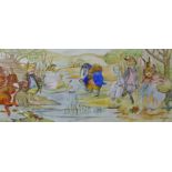 * Callaghan, Wind in the Willows characters, watercolour, 32 x 75cms, framed