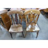 A pair of Victorian elm and beech and kitchen chairs