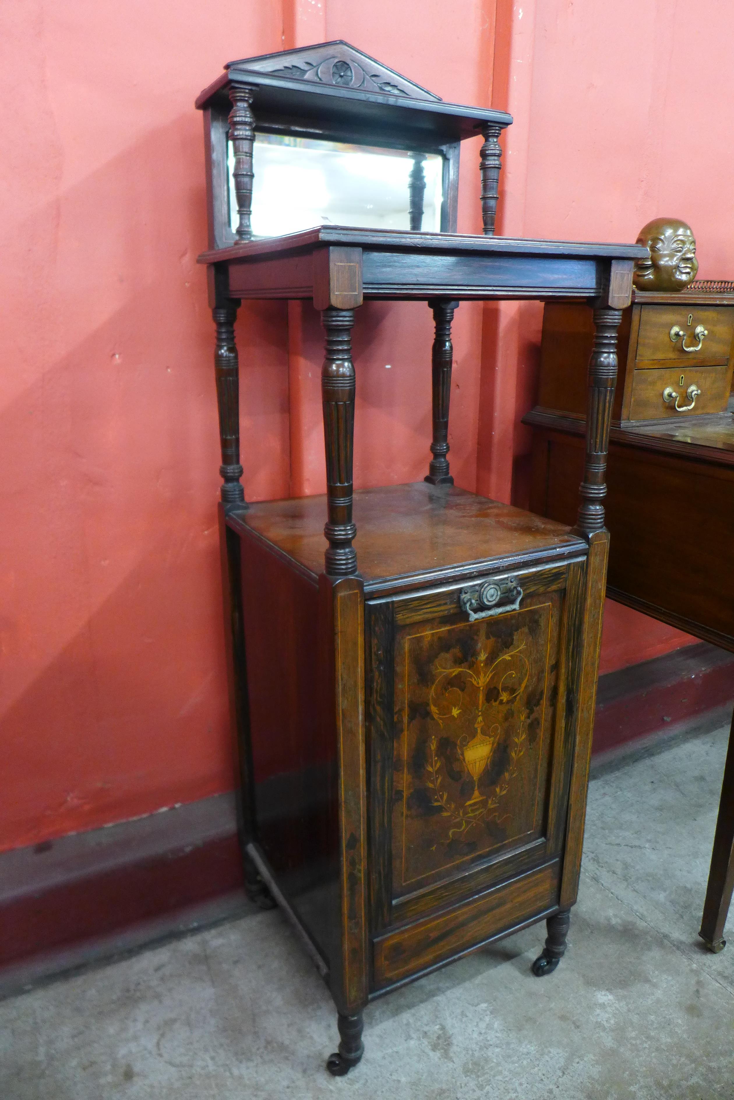 A late Victorian inlaid rosewood purdonium/side cabinet