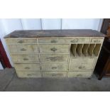 A Victorian pine industrial factory cabinet