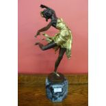 An Art Deco style gilt bronze figure of a female dancer, on green marble socle