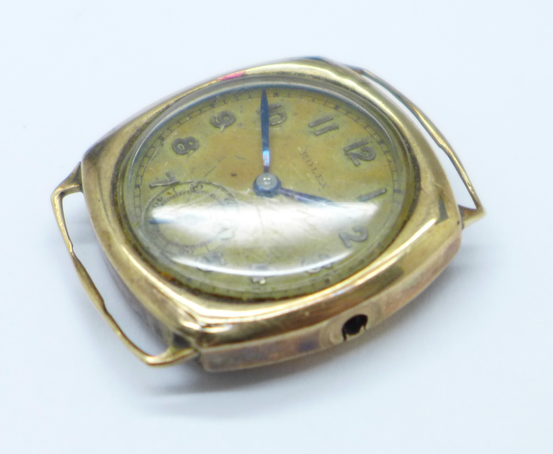 A 9ct gold Rolex wristwatch, a/f, dial, movement and case marked, 26mm case, lacking button - Image 2 of 4