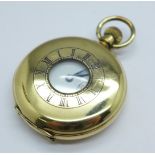 A gold plated half-hunter pocket watch, lacking second hand