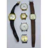 Six gentleman's mechanical wristwatches including Accurist, Oris and Avia, a/f