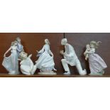 Five large Lladro figures; Playing Mom 6681, Now and Forever 7642, Cinderella 4828, Angel Dreaming