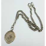 A silver double Albert chain with fob, 29g, (no T-bar)