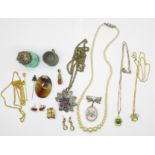 Jewellery, etc., including a stone set scent bottle, a/f