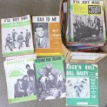 A box of sheet music including The Beatles, The Rolling Stones, Billy J. Kramer and The Dakotas,