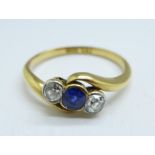 An 18ct gold, sapphire and diamond ring, 4.3g, V, each diamond approximately 0.25carat weight
