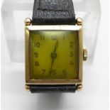 A lady's 9ct gold Vertex wristwatch, case back bears inscription, 21mm case