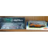 Classic cars; Autoart Aston Martin, missing front wheel and Kyosho Nissan Fairlady, both boxed (2)
