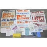 Puppetry collection of puppet ephemera, posters, invites, flyers, etc., 1940's/1950's, from the