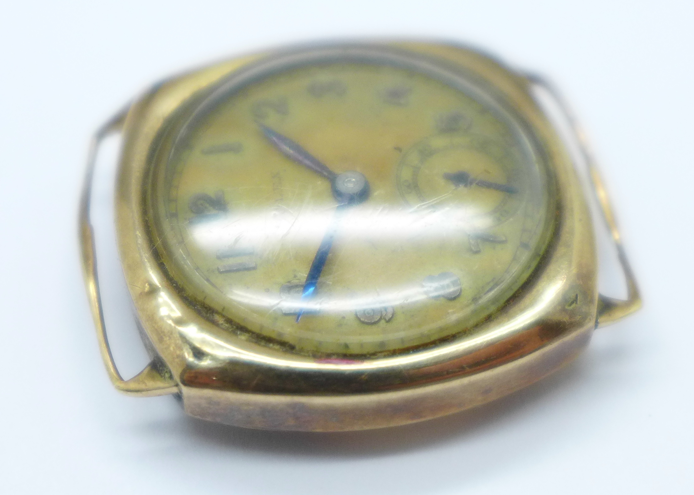 A 9ct gold Rolex wristwatch, a/f, dial, movement and case marked, 26mm case, lacking button - Image 3 of 4