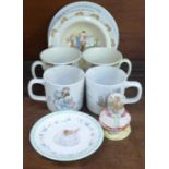 Royal Doulton Bunnykins china and a Royal Albert Beatrix Potter figure, The Old Woman Who Lived In A