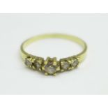 A 14ct gold, (marked 585), five stone ring, 1.8g, O