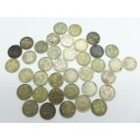 Assorted silver 3d coins, 52g