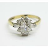 A 9ct gold, white stone cluster ring, 2.6g, P