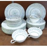 Aynsley Forget Me Not dinnerwares; ten dinner plates, eleven side plates, six saucers, three tea