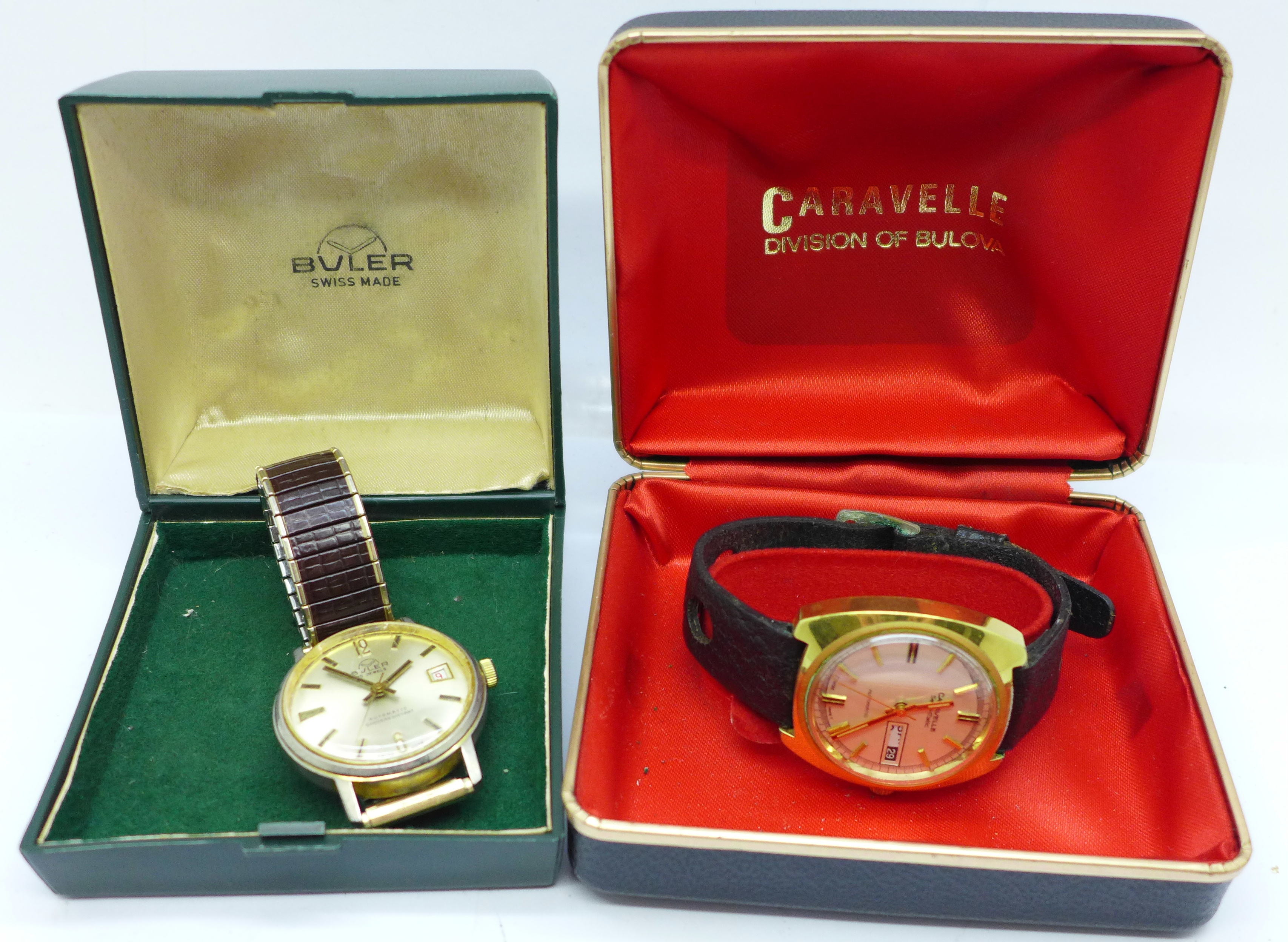 Two wristwatches, Caravelle and Buler, boxed