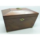 A George III mahogany sarcophagus tea caddy, 26cm