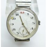 A silver cased Longines wristwatch, London import mark for 1924, 33mm case, dial a/f, on a Fixo-Flex