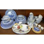 Blue and white china including six Spode Blue Collection plates, six Willow pattern plates, eight