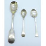 Three silver spoons, 34g