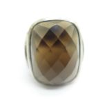 A large silver and faceted smoky quartz ring, 18g, R