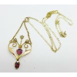 A 9ct gold, Art Nouveau pendant and chain, 2.9g