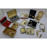 Assorted cufflinks and tie pins