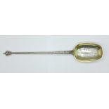 A Danish spoon with pierced bowl decorated with a lobster by V. Christesen, 56.9g, 24.5cm