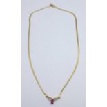 A 9ct gold, ruby and diamond necklet, 6g, 41cm