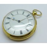 An 18ct gold cased centre second pocket watch, the movement marked Samuel Welsby, Warrington, the