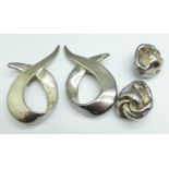 Two pairs of large .925 silver clip-on earrings, 43.5g