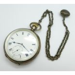 A silver cased pocket watch, inner case bears inscription dated 1915