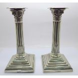 A pair of silver Corinthian column candlesticks, Sheffield 1904, 20.5cm