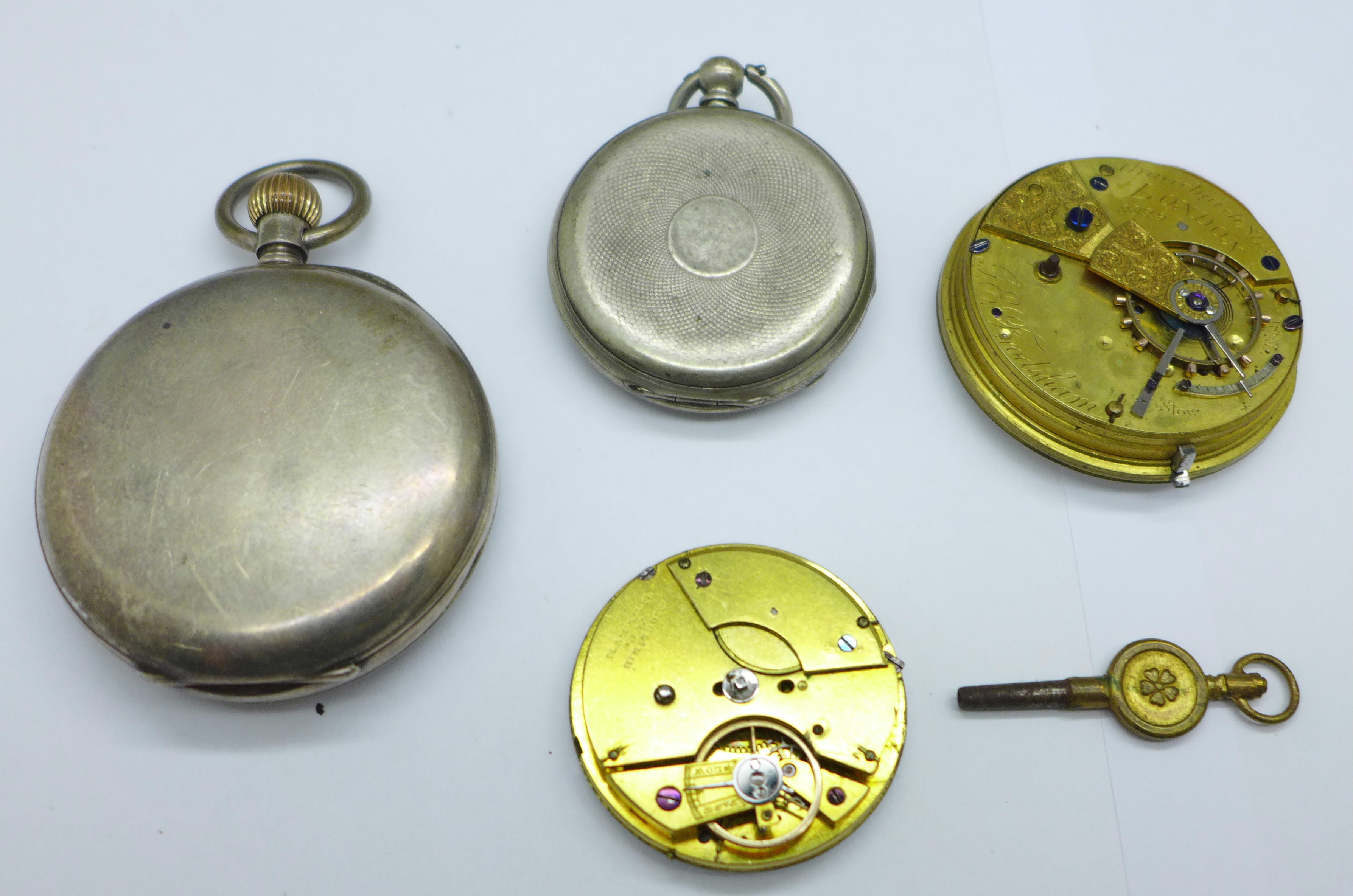 A silver cased pocket watch, one other pocket watch and two movements including one marked Frodsham - Image 4 of 4