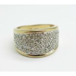 A 9ct gold and diamond ring, 5.4g, M, approximately 1.5carat diamond weight