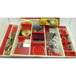 A case of costume jewellery including a West German silver pendant and chain and a bangle, bangle