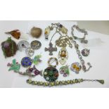 A collection of Scottish style brooches and jewellery