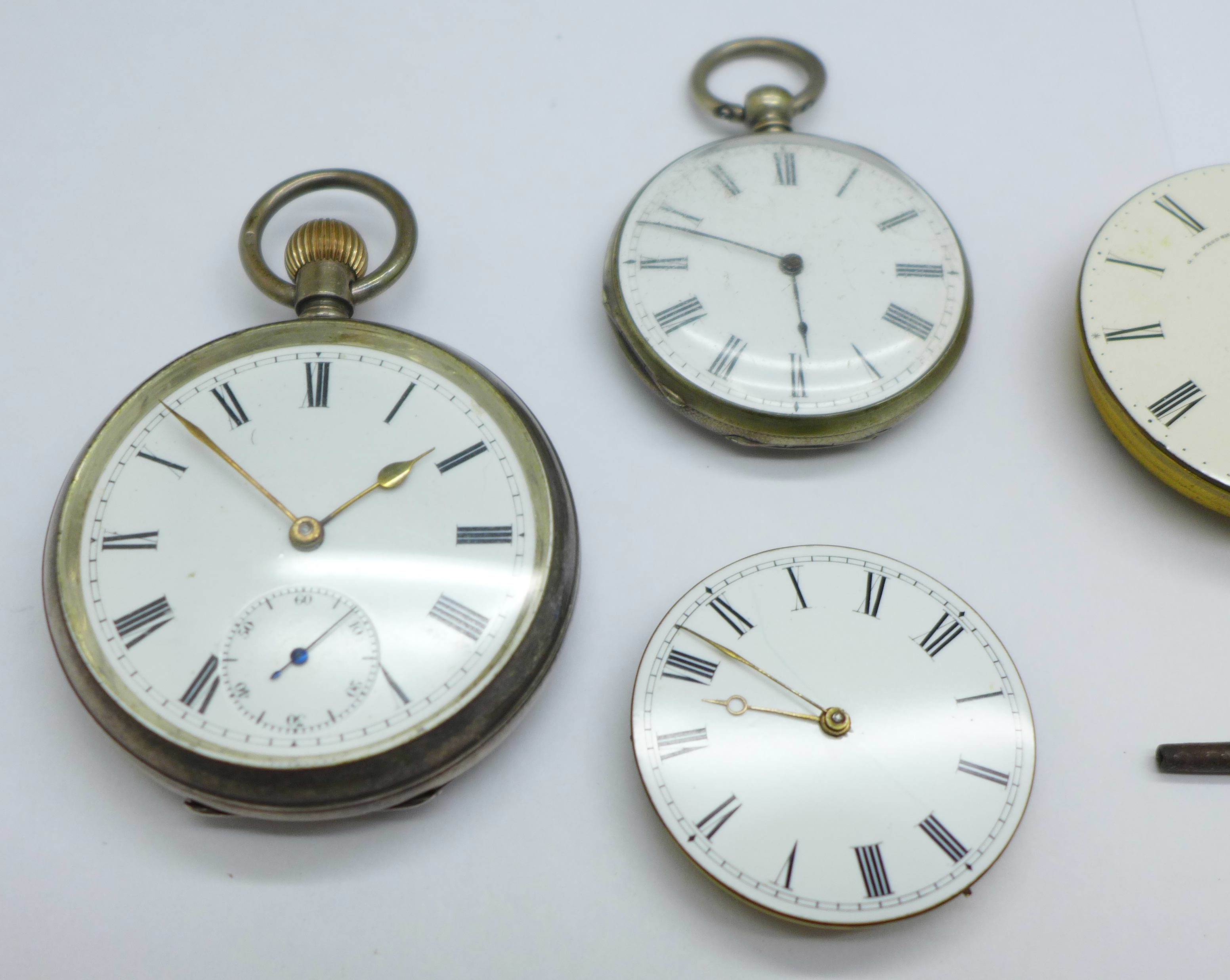 A silver cased pocket watch, one other pocket watch and two movements including one marked Frodsham - Image 2 of 4