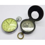 A Cyma military pocket watch and a compass