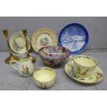 A collection of china including a Royal Copenhagen 1915 Christmas plate, a Crown Ducal chintz bowl