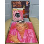 A box of LP's including Rod Stewart, Neil Diamond, and Simon & Garfunkel, Wings, Johnny Mathis and