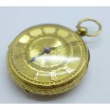 An 18ct gold cased pocket watch, with old cut diamond endstone, the case hallmarked London 1876, the