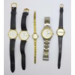 Seiko and Rotary wristwatches and a lady's Tissot Stylist, etc. (5)