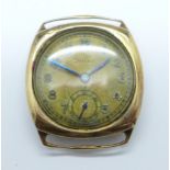 A 9ct gold Rolex wristwatch, a/f, dial, movement and case marked, 26mm case, lacking button