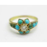 A Victorian, diamond and turquoise set ring